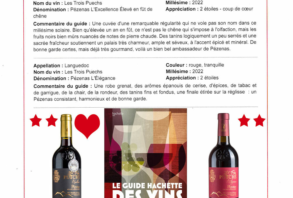 Des étoiles et un coup de coeur au guide hachette vins